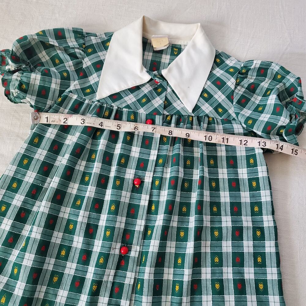 Vintage 70s Green Plaid Dress + Bloomers 5t - Picture 10 of 11